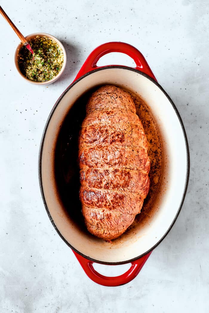 The cooked roast before being seasoned.