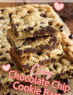 Pinterest image for chewy chocolate chip cookie bars