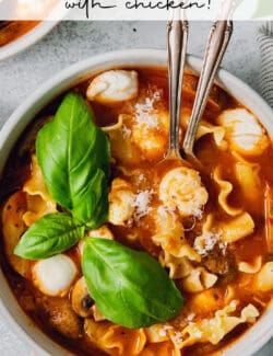 Pinterest image for slow cooker lasagna soup with chicken