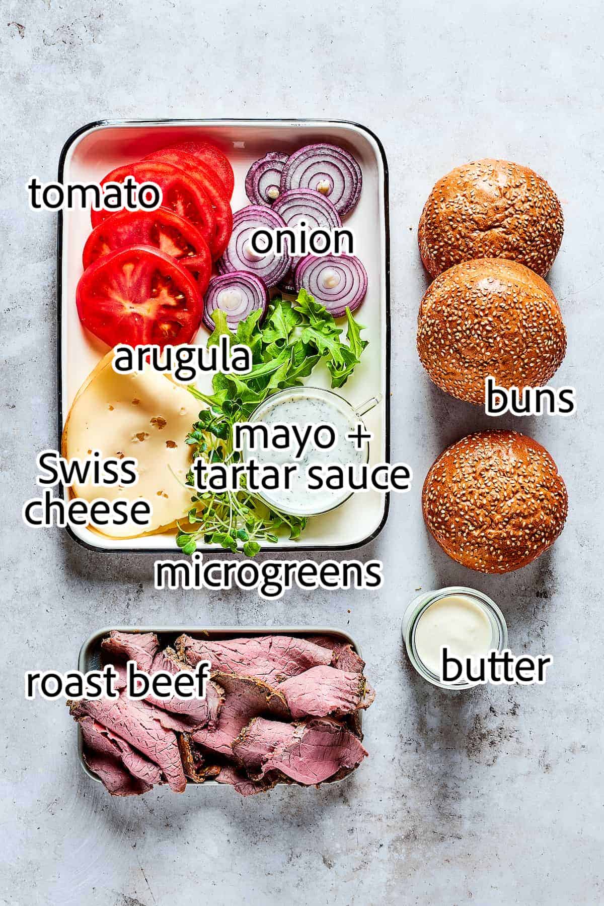 ingredients to make a roast beef sandwich