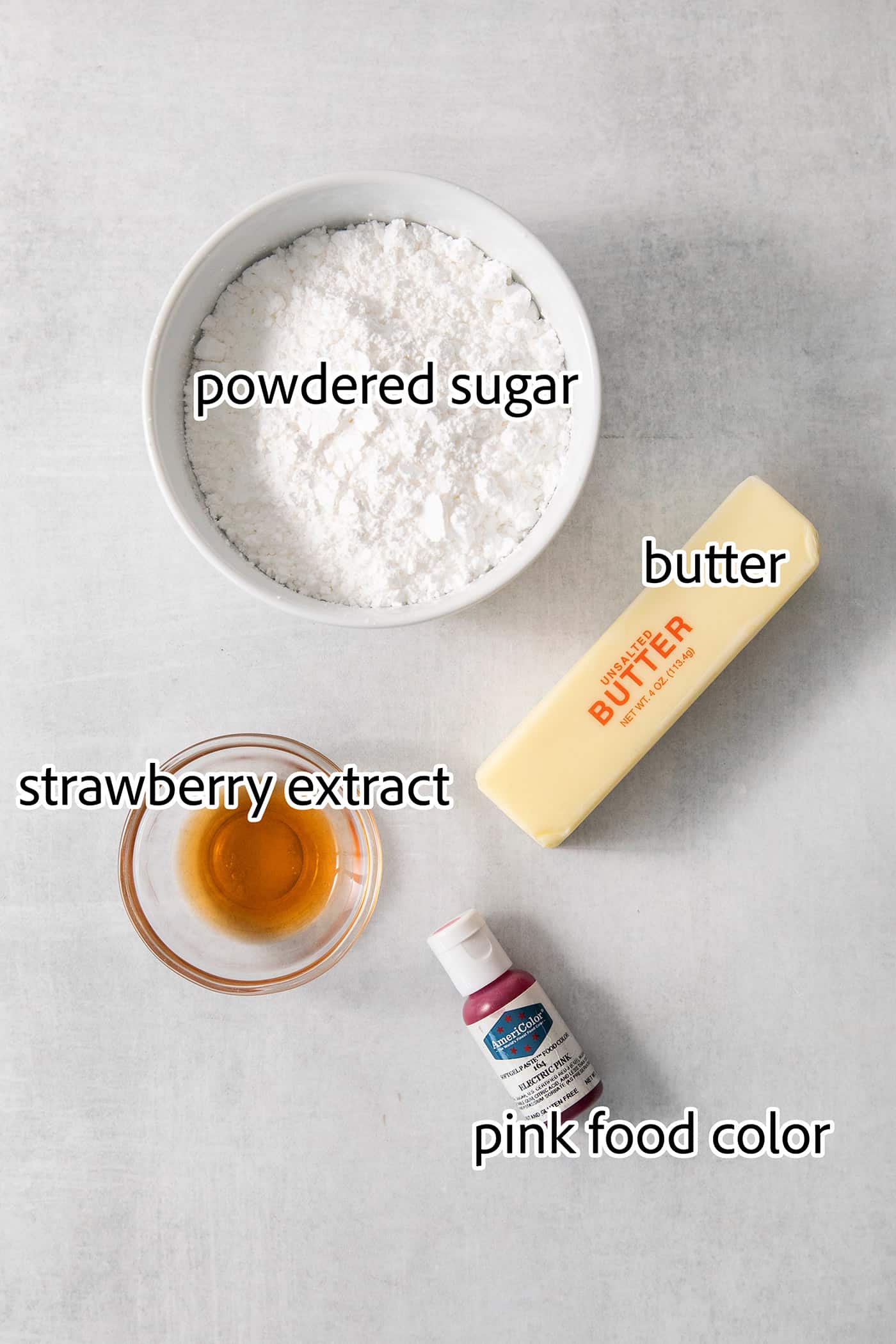 ingredients needed for strawberry buttercream filling