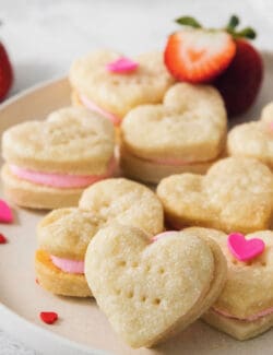 Pinterest image for strawberry flavored cream wafer cookies