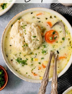 Pinterest image for creamy chicken pot pie soup recipe