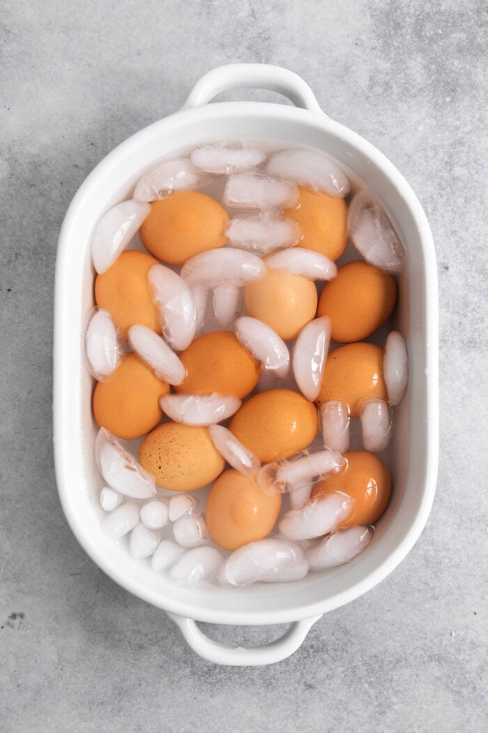 hard boiled eggs in an ice bath