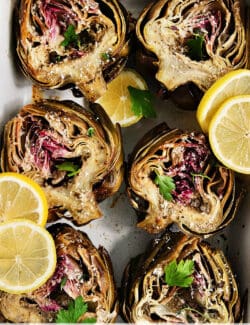 Pinterest image for roasted artichokes