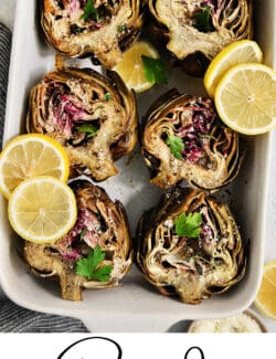 Pinterest image for roasted artichokes