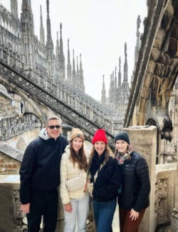 family photo taken on the rooftop of the duomo in Milan, Italy