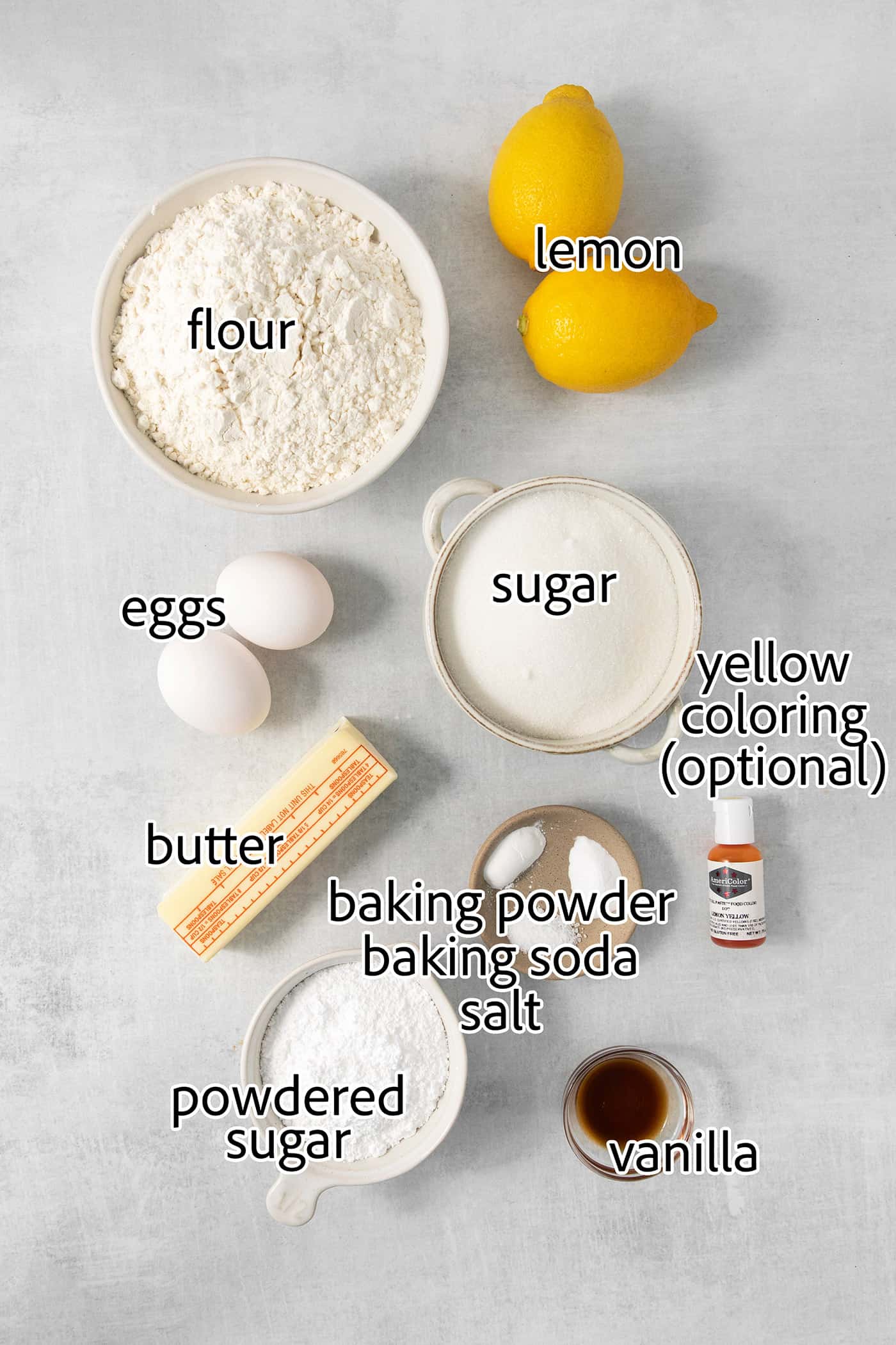 ingredients needed to make homemade lemon crinkle cookies