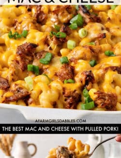 Pinterest image for pulled pork mac and cheese