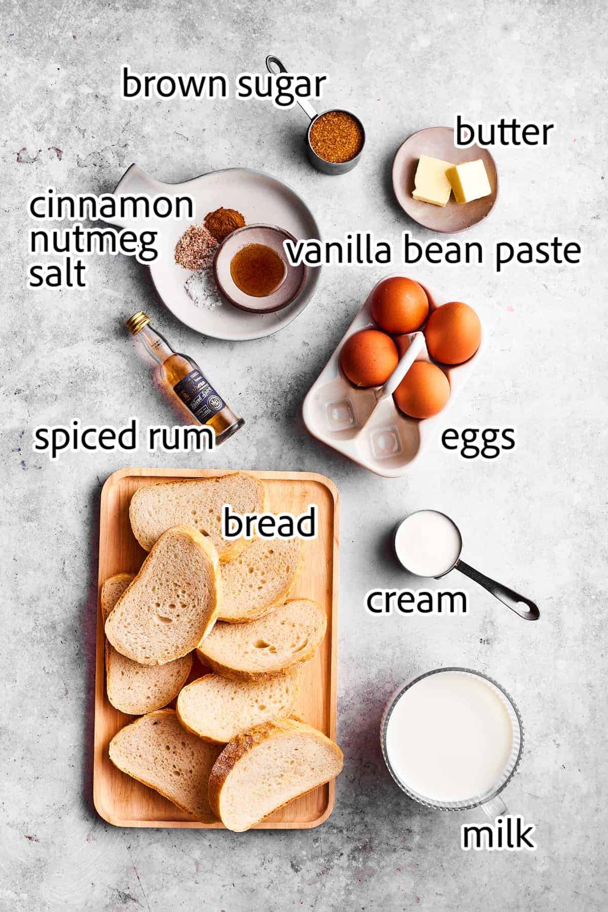 ingredients for the French toast portion of Bananas Foster French Toast