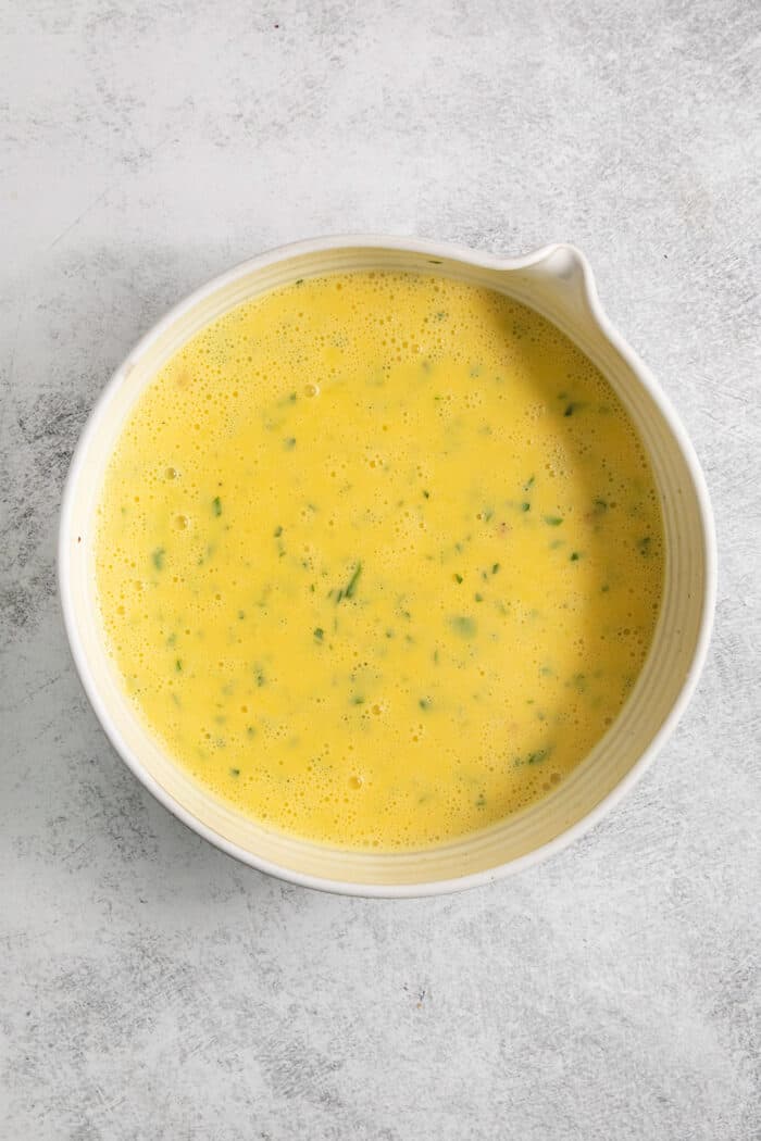 The baked eggs with add-ins in a bowl.
