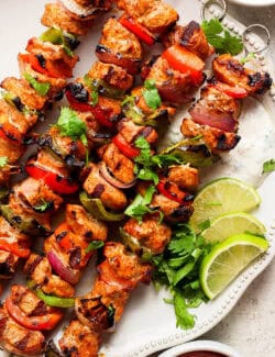 Pinterest image for charmoula pork kabobs recipe