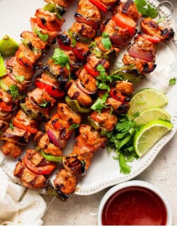 Pinterest image for charmoula pork kabobs recipe