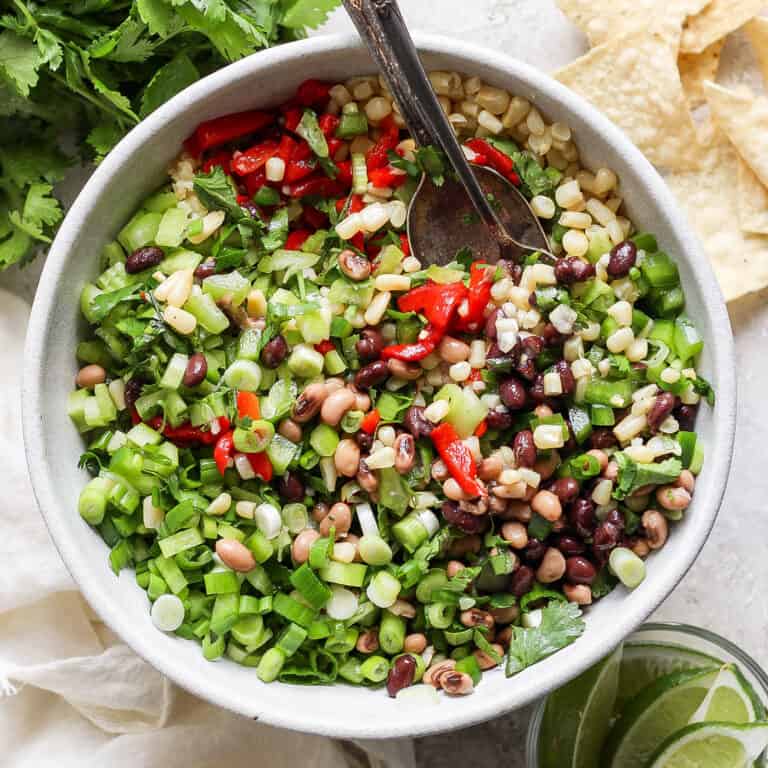 The cowboy caviar is served in a bowl.