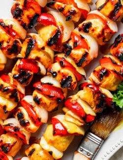 Pinterest image for honey mustard chicken kabobs