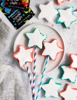 Patriotic Marshmallow Pops are displayed on a white background.