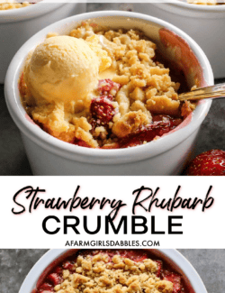 Pinterest image for strawberry rhubarb crumble recipe