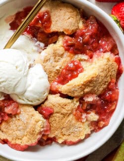 Pinterest image for Strawberry Rhubarb Cobbler recipe