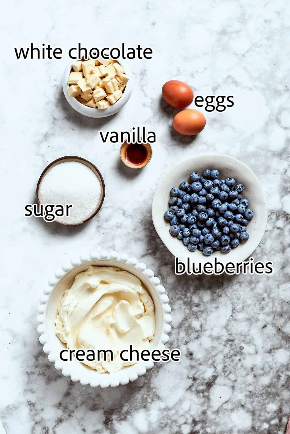 ingredients to make blueberry cheesecake filling