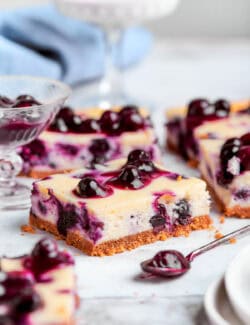side photo of blueberry cheesecake bars