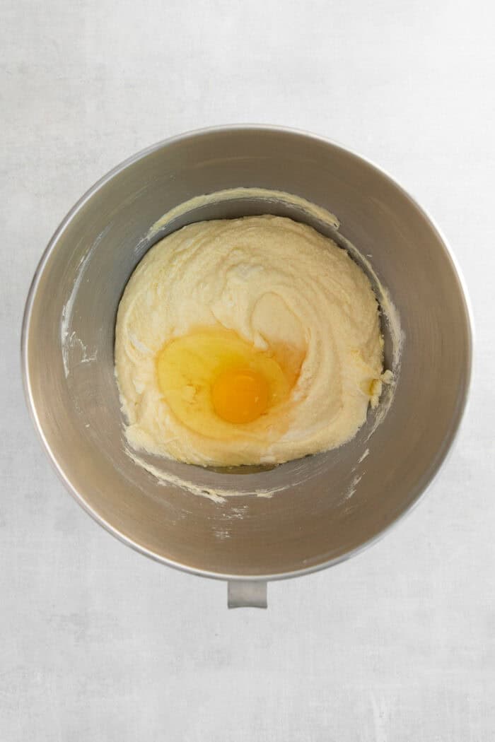 The vanilla and almond extracts are added in.