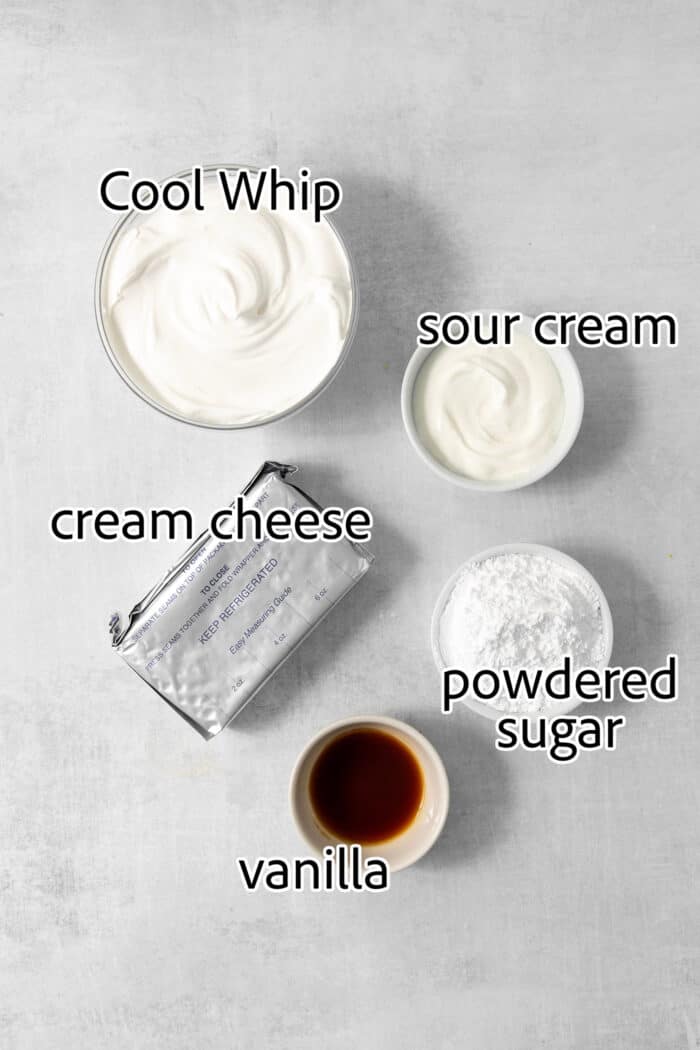 Labeled ingredients for the cream cheese mixture.