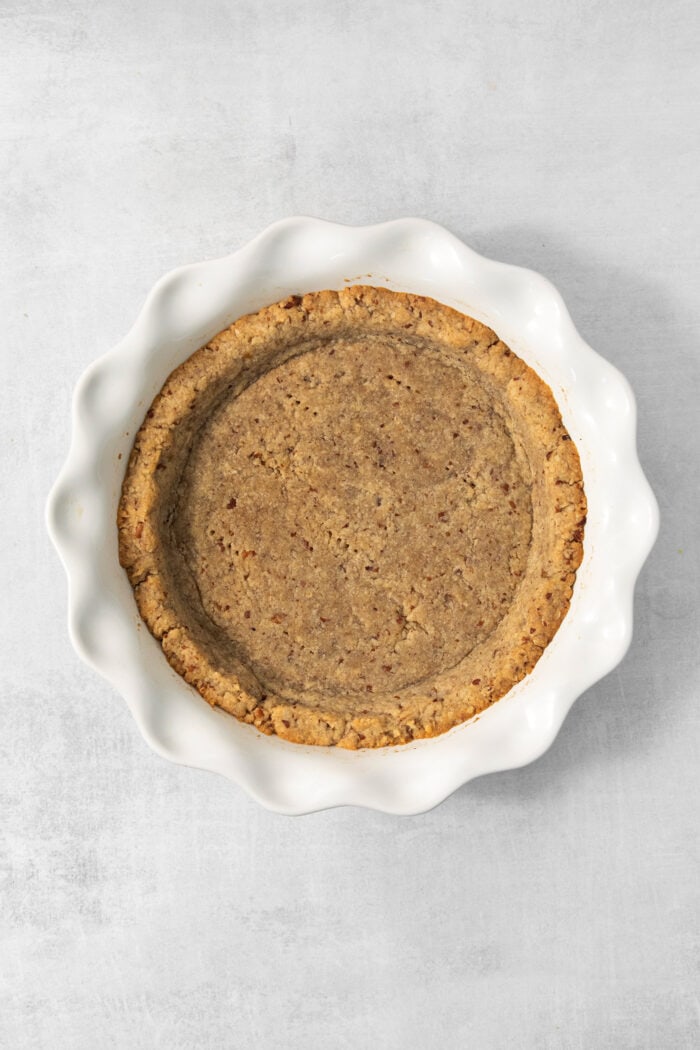 Baked crust in the pie plate. 