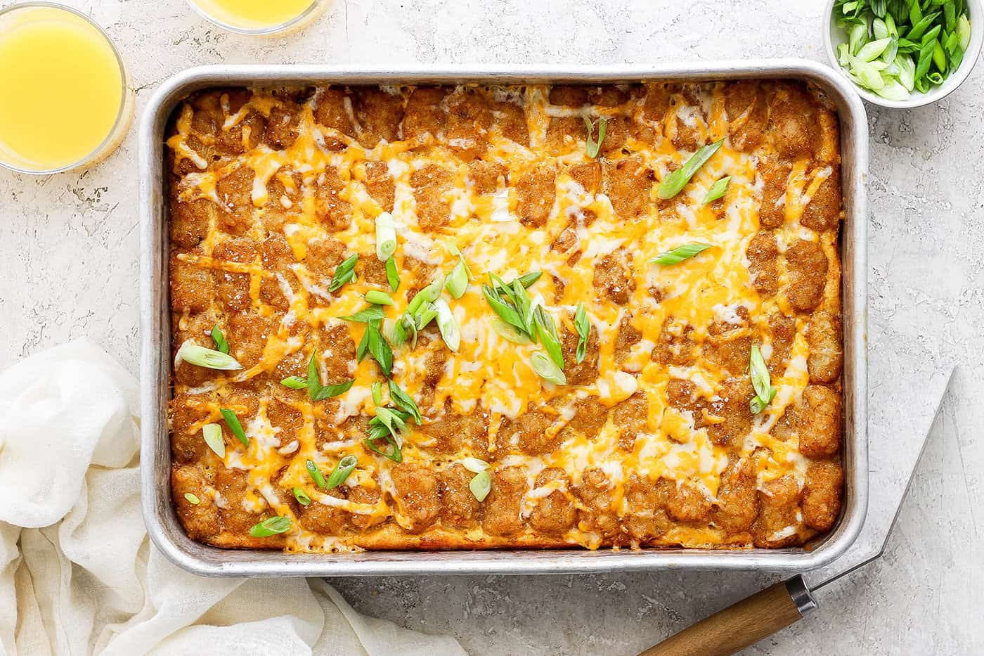 Landscape photo of tater tot breakfast casserole.