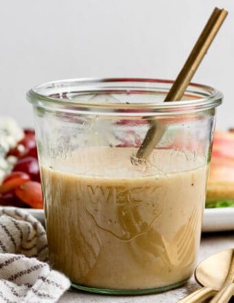 Recipe card photo for maple Dijon dressing.
