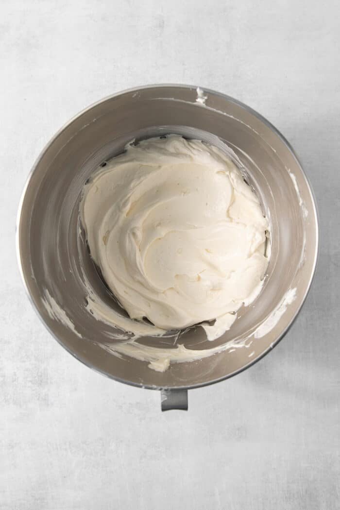 combining the cream cheese layer, in a large mixing bowl