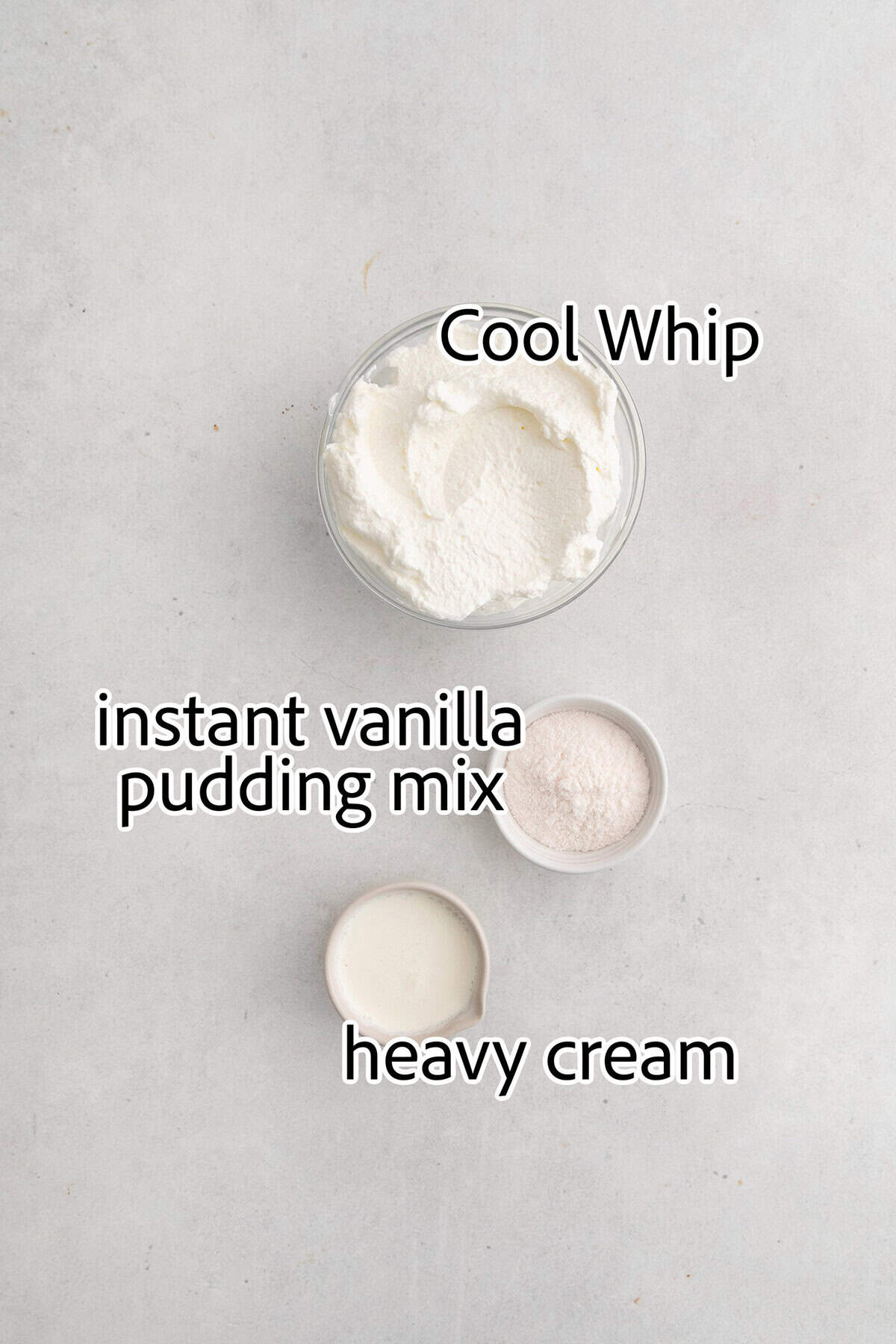 ingredients to make the whipped cream layer of the possum pie