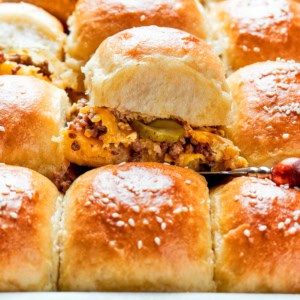 cheeseburger sliders in a pan