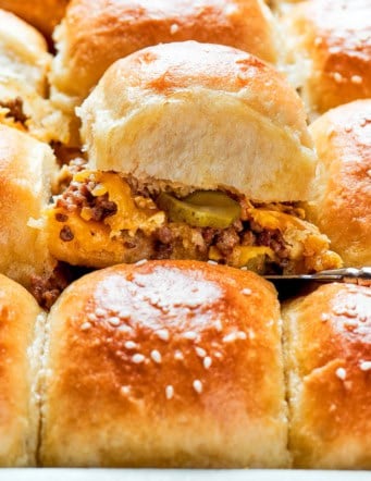 cheeseburger sliders in a pan