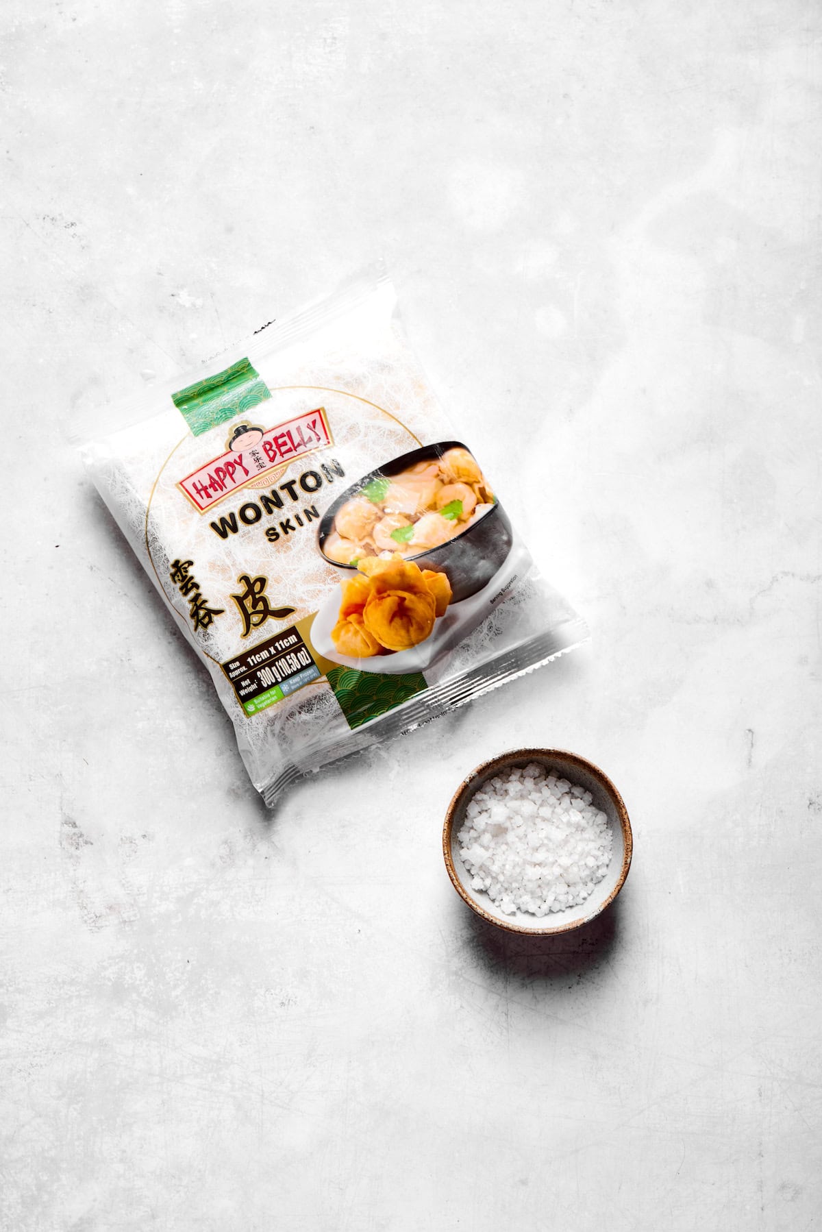 Overhead view of ingredients for wonton chips