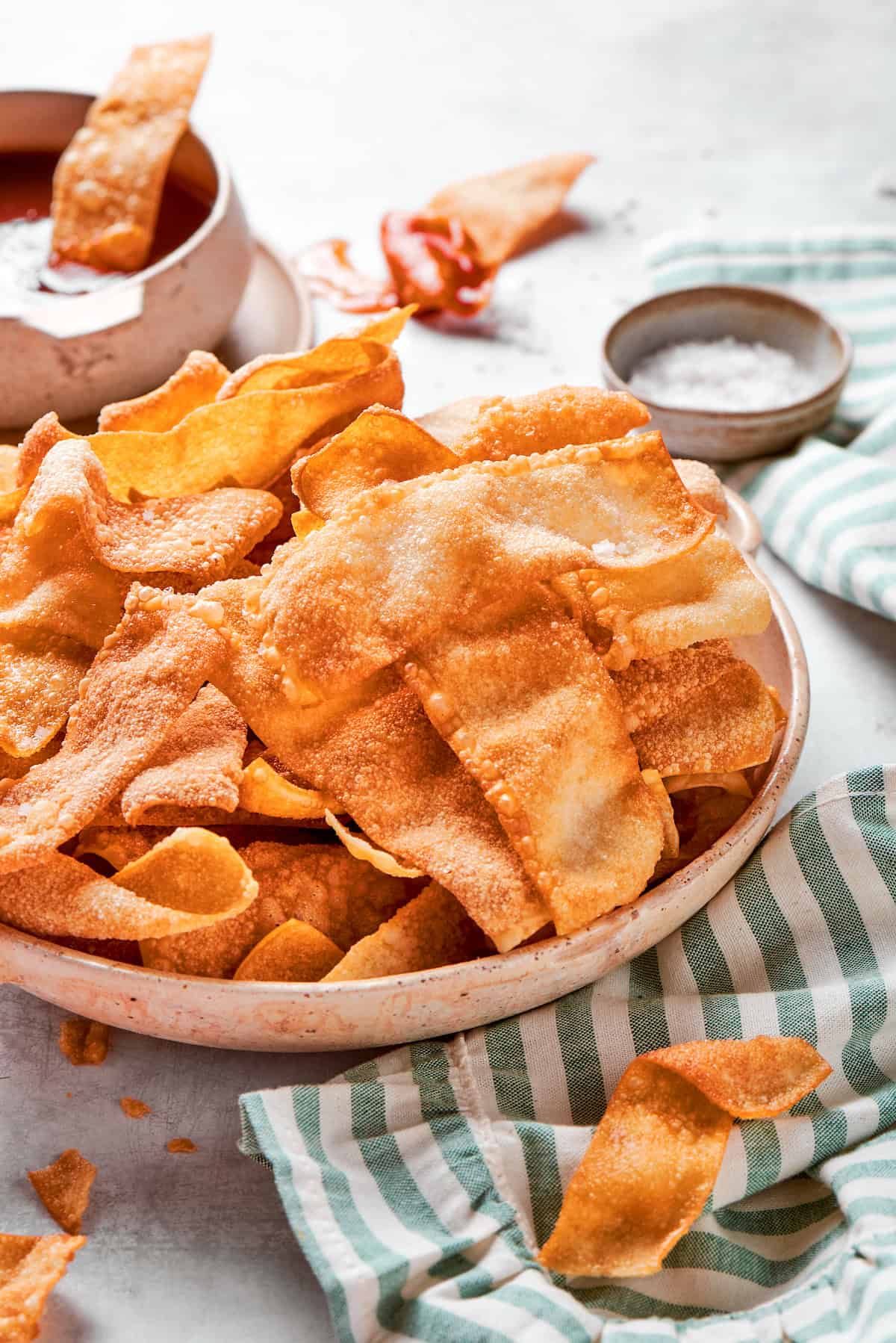 Bowl of crispy fried wonton chips