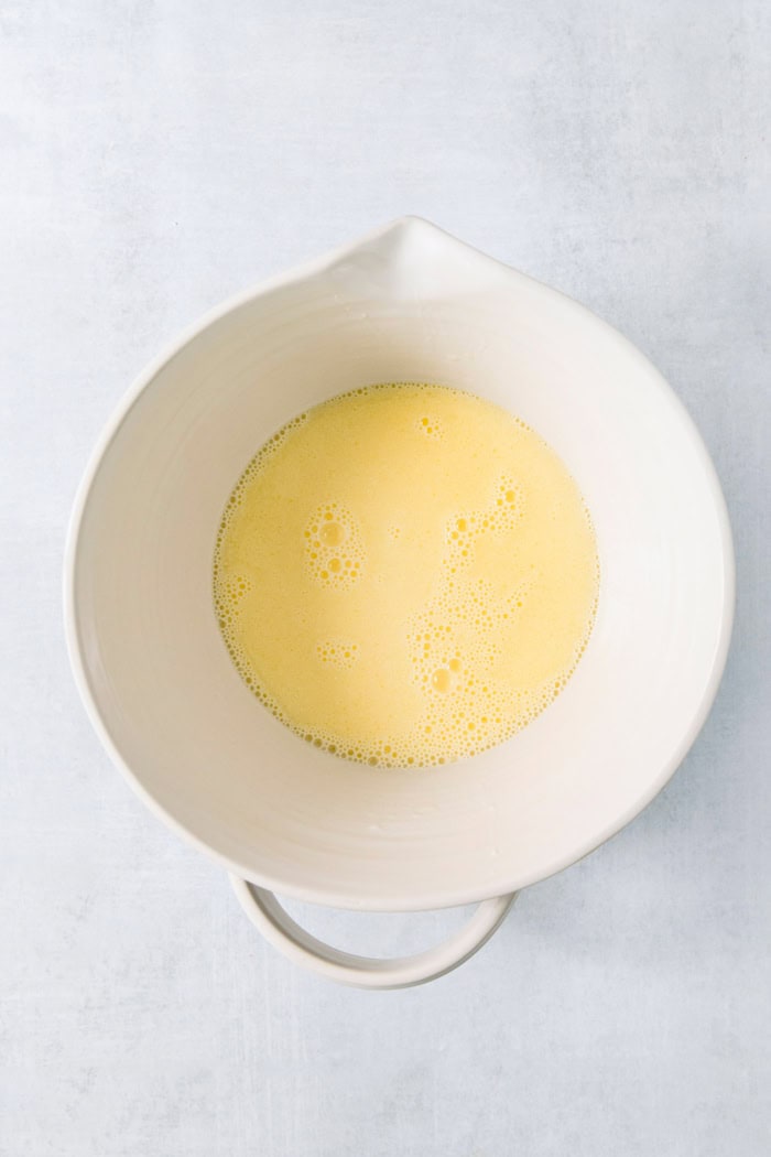 Liquid ingredients for pandebono in mixing bowl