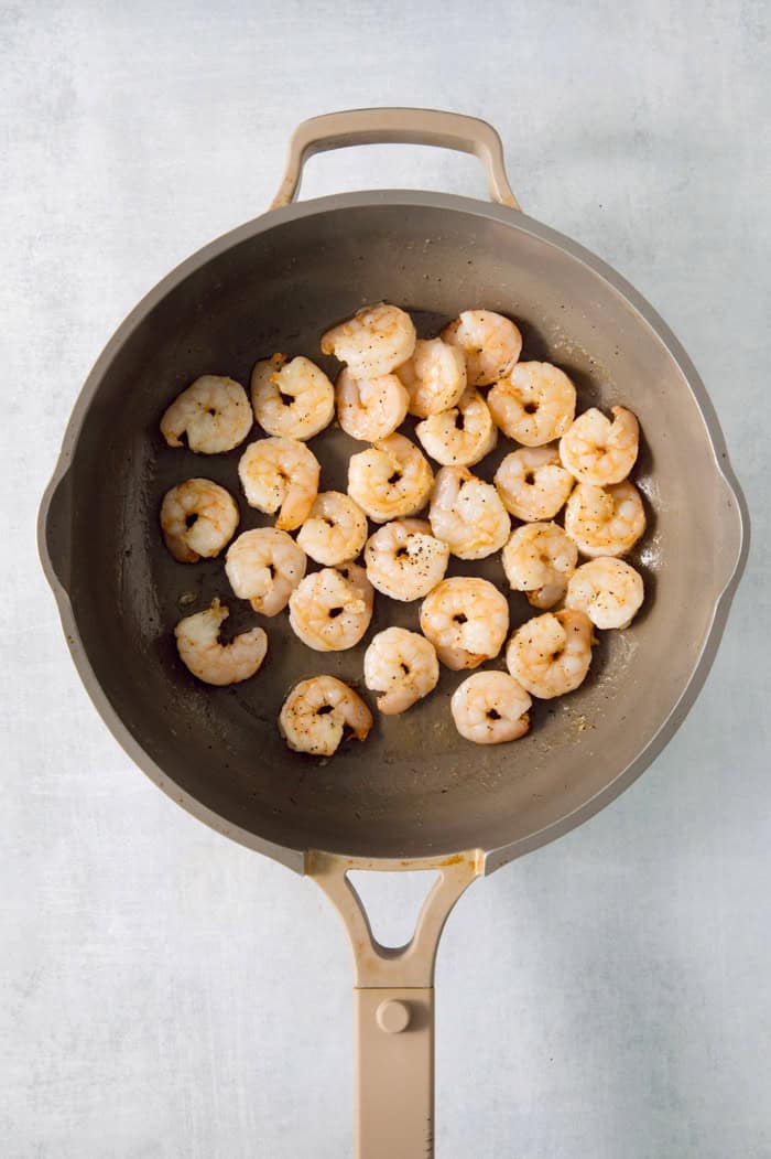Searing shrimp in pan