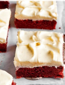 Pinterest image for red velvet brownies with cream cheese frosting