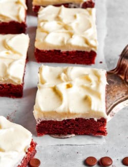 red velvet brownies with cream cheese frosting