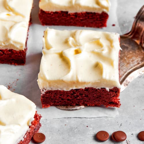 red velvet brownies with cream cheese frosting