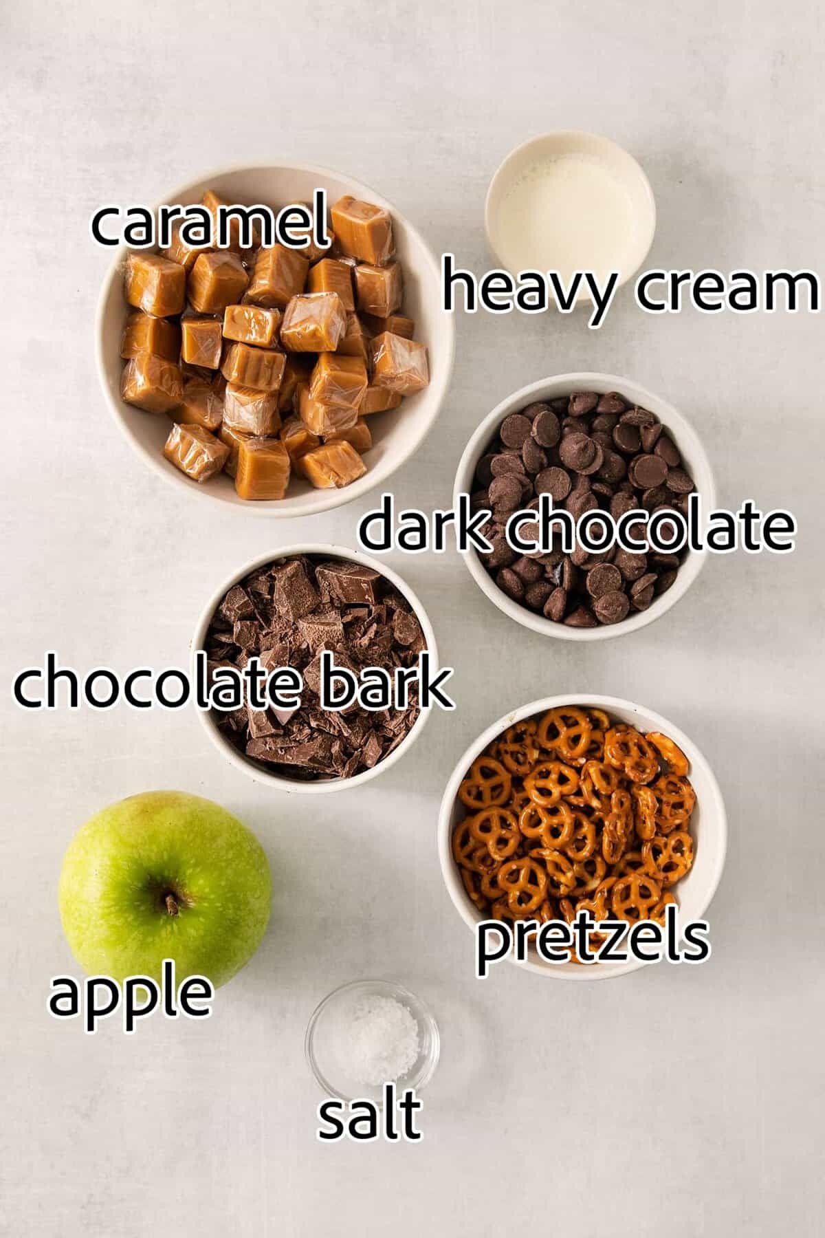 ingredients needed for caramel apple bark with pretzels
