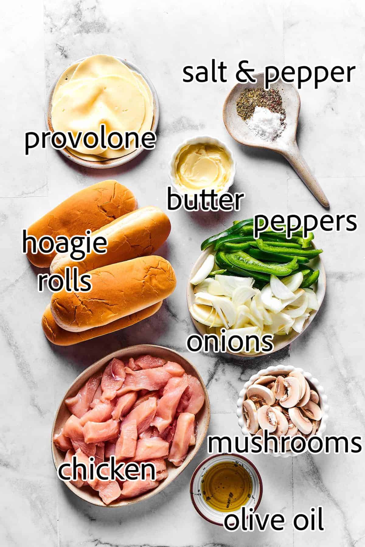 ingredients needed for chicken cheesesteak