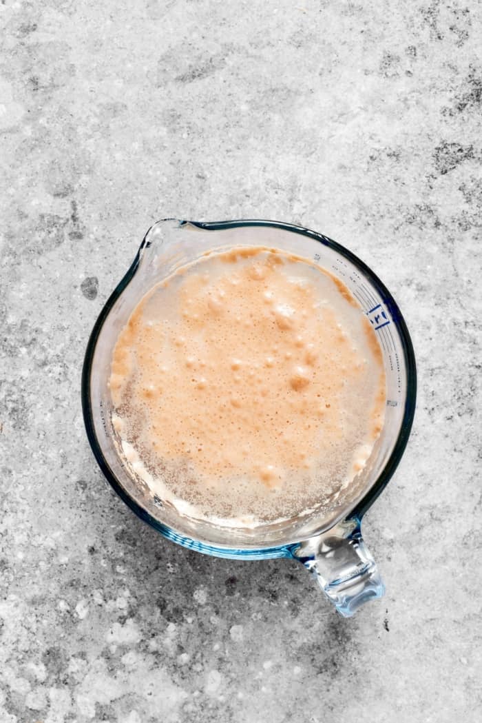 Yeast blooming in liquid measuring cup