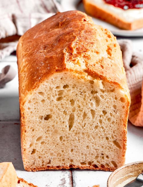 a loaf of English muffin bread, with the end cut off