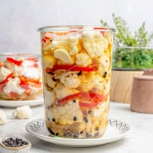 jars of homemade pickled cauliflower