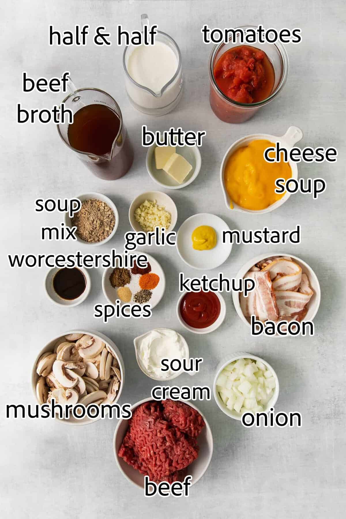 ingredients needed for bacon cheeseburger soup