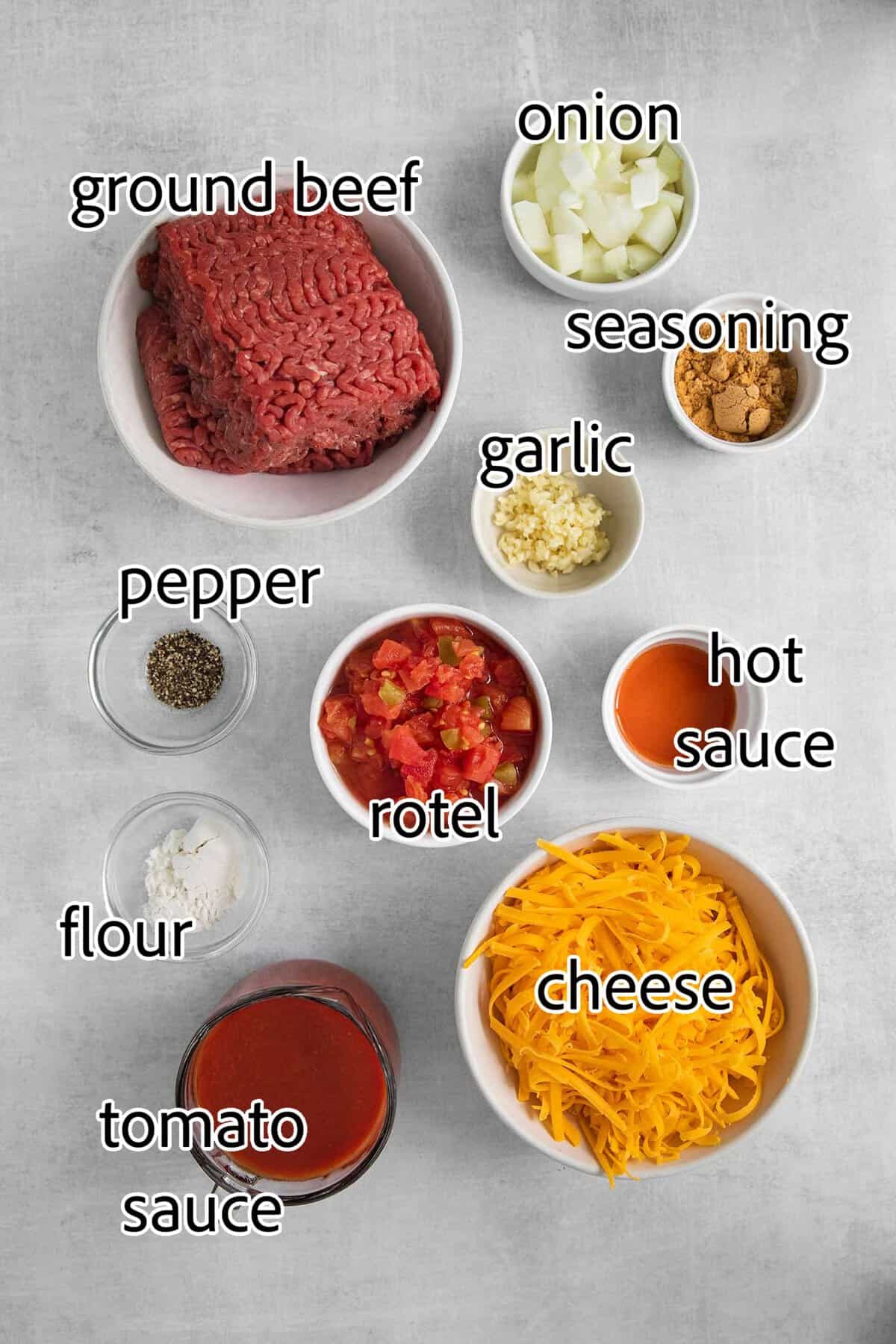 ingredients needed for cheesy beef taco dip