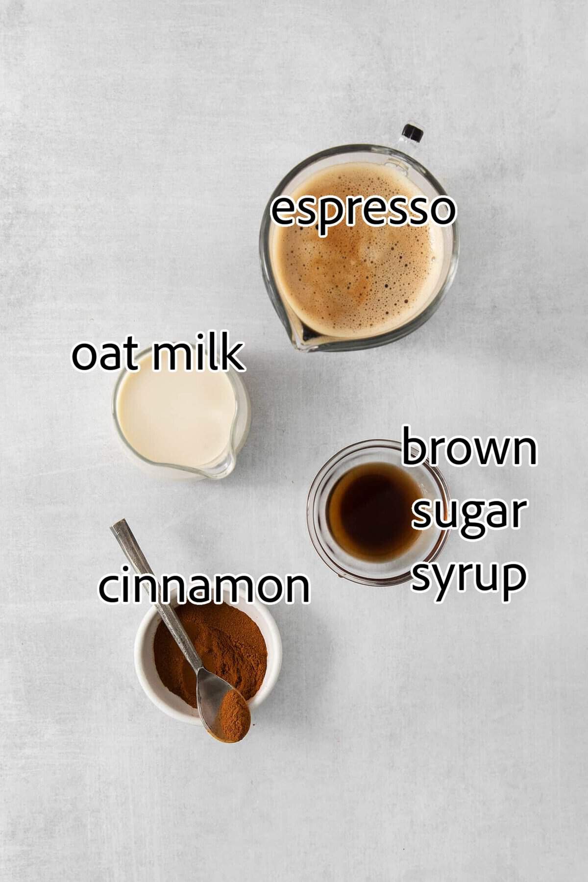ingredients needed for ice brown sugar oatmilk shaken espressos