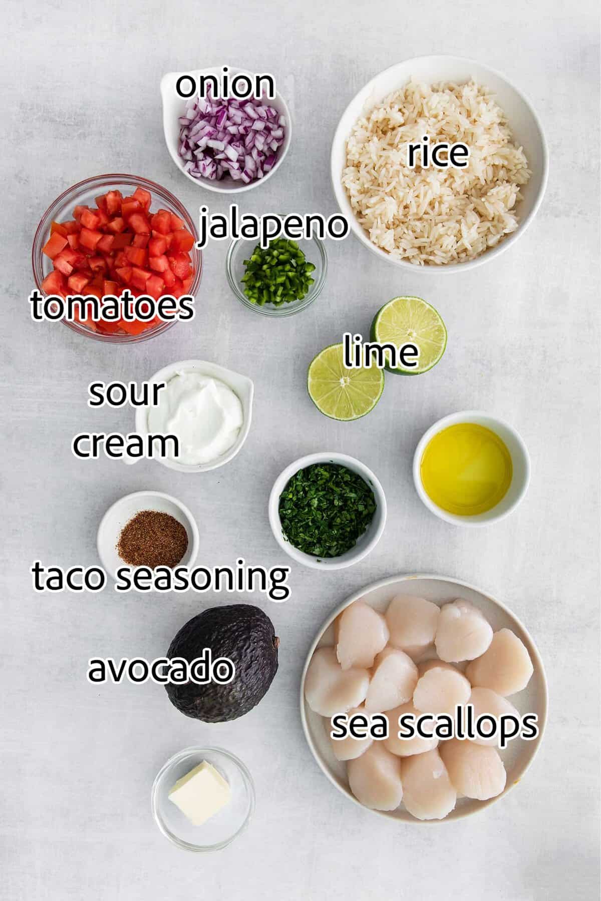 ingredients needed for tex mex scallop rice bowls
