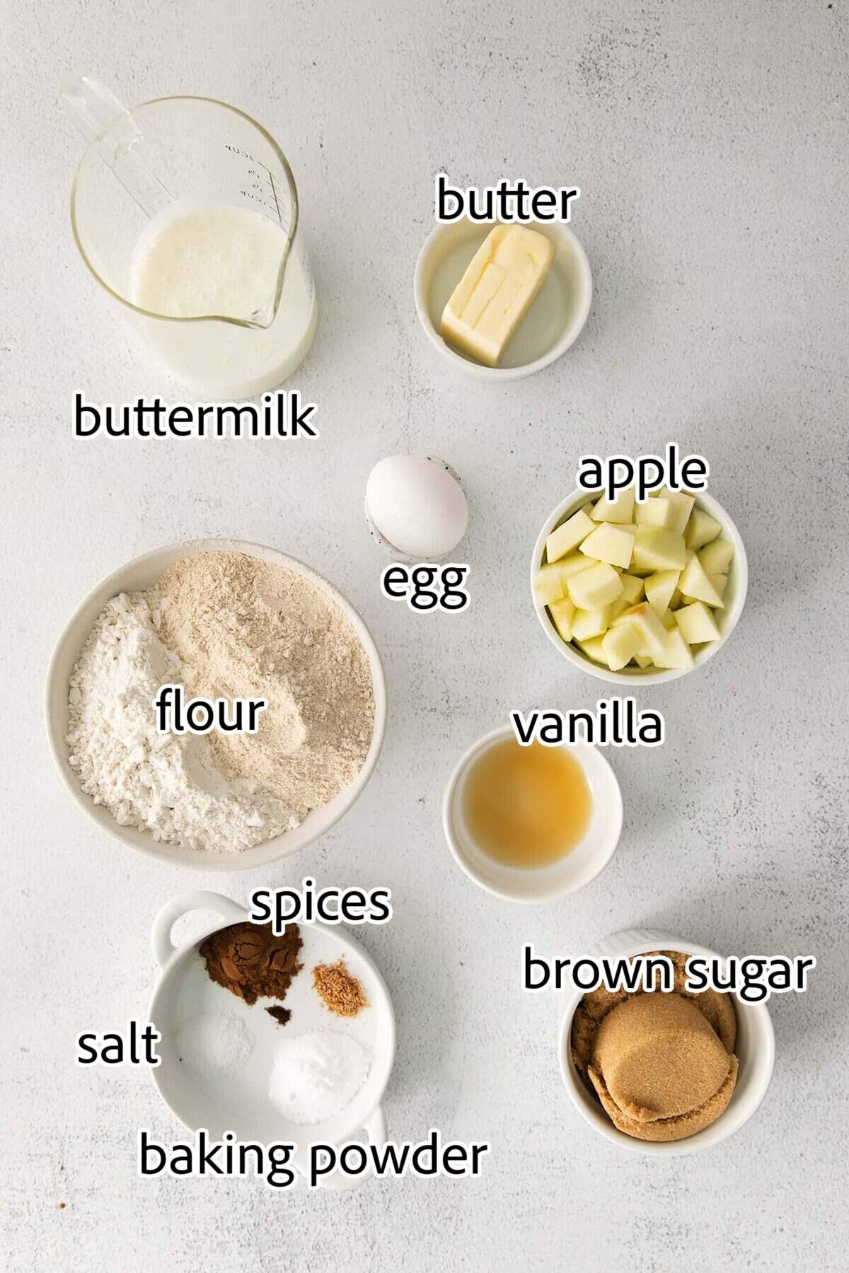 ingredients needed for apple muffins with cinnamon sugar topping
